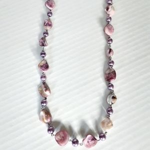 Vintage Necklace Purple Dyed Abalone Shell 36" long Boho Bohemian Gypsy